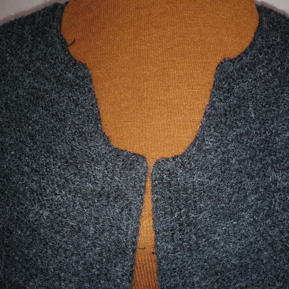 Sioni M Gray Burled Knit Long Open Front Cardigan - Picture 4 of 8